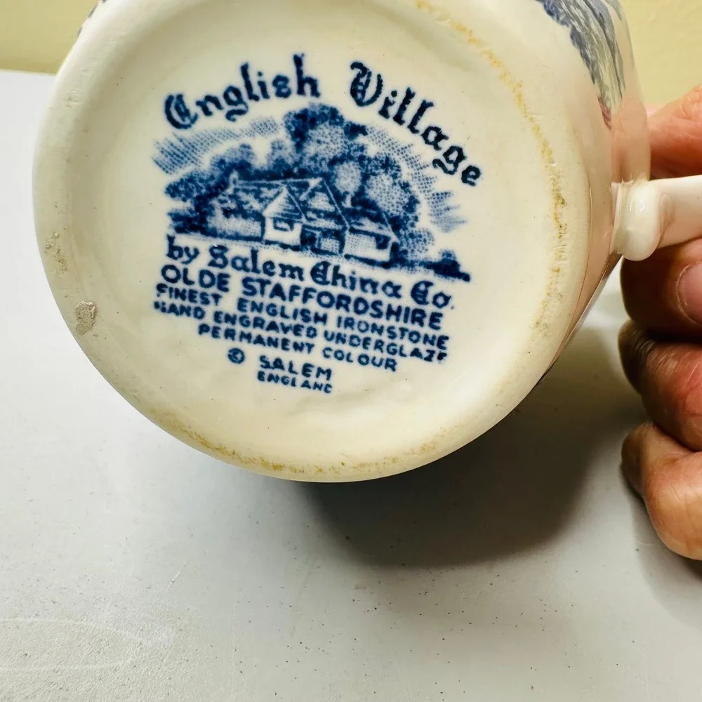 Salem China  English Village Blue White Ironstone Creamer Pitcher Staffordshire